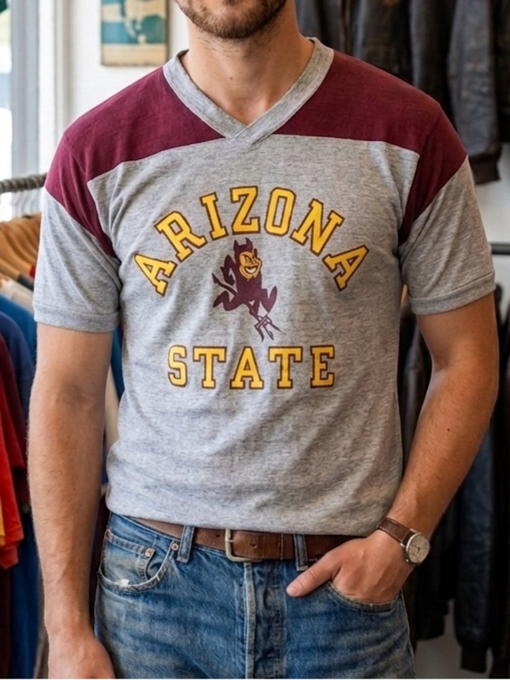 Vintage 70s Champion Arizona State Ringer Jersey Tee Sun Devils USA Large